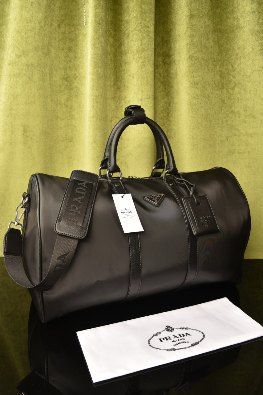'- Re-Nylon and Brushed Leather Duffel Bag