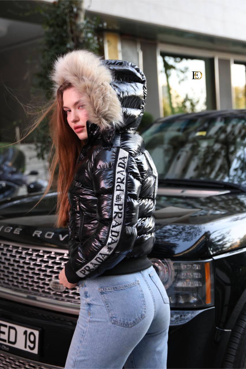 Quilted Stone-Studded Feathered Jacket