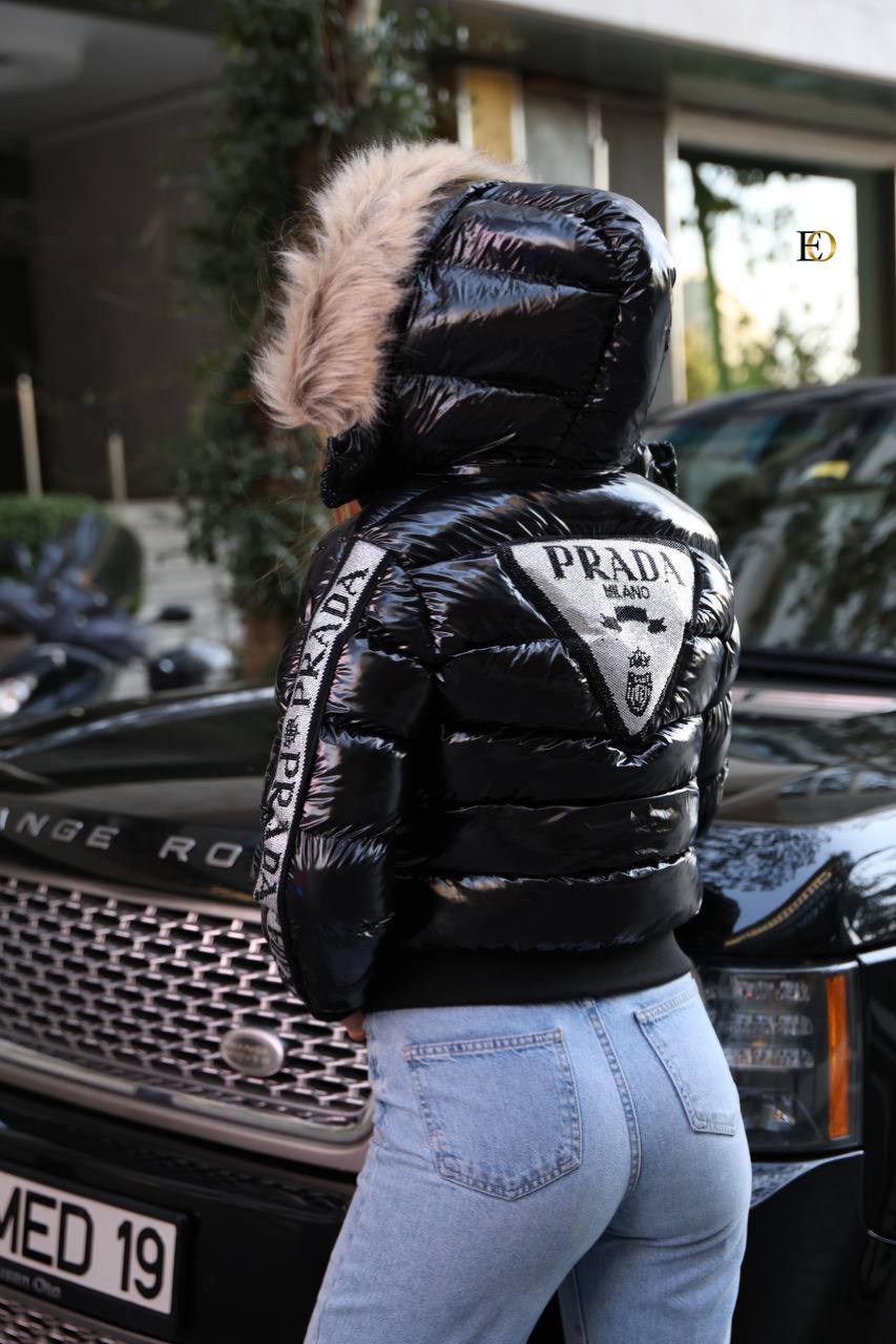 Quilted Stone-Studded Feathered Jacket