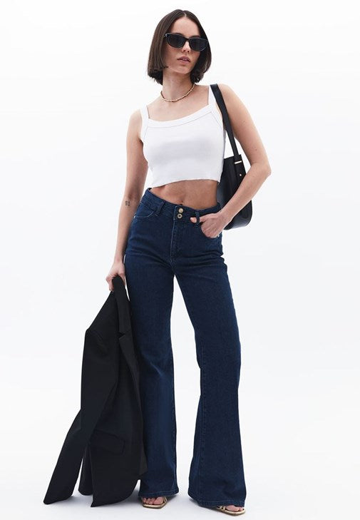 Lacivert Yüksek Bel Flare Pantolon
